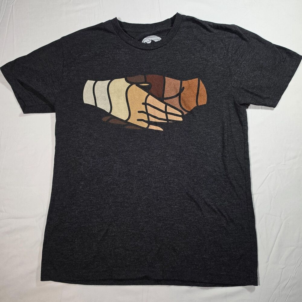 Atomicchild Shirt Mens Medium Gray Unity Handshake Equality Graphic Tee Triblend